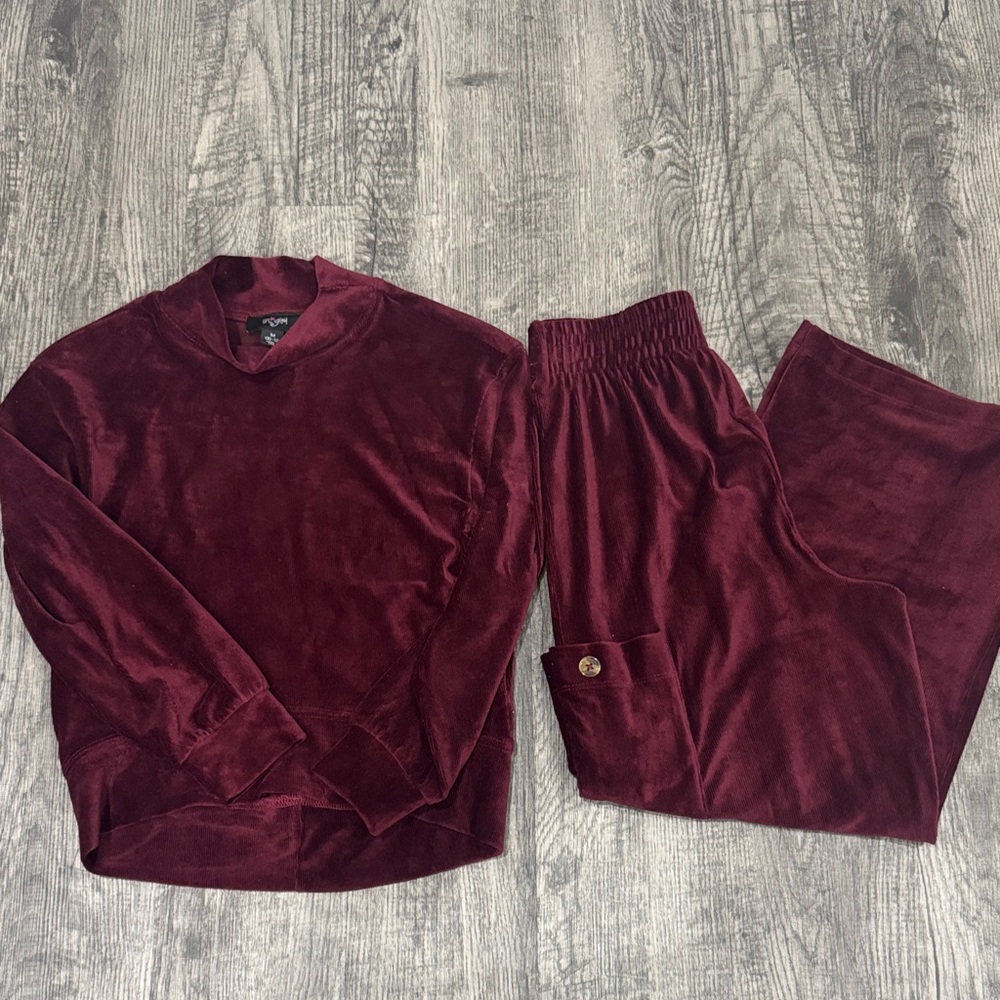 Burgundy Velour Pant Set